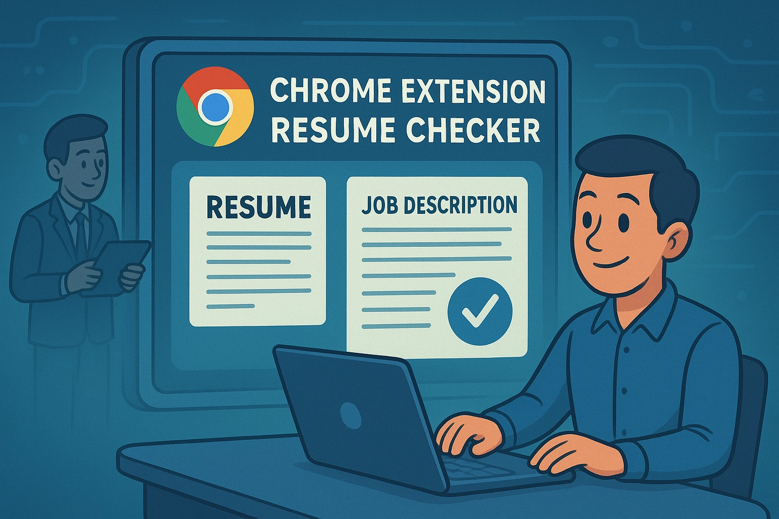 Image showing a cartoonish image about a Resume Checker Chrome extension