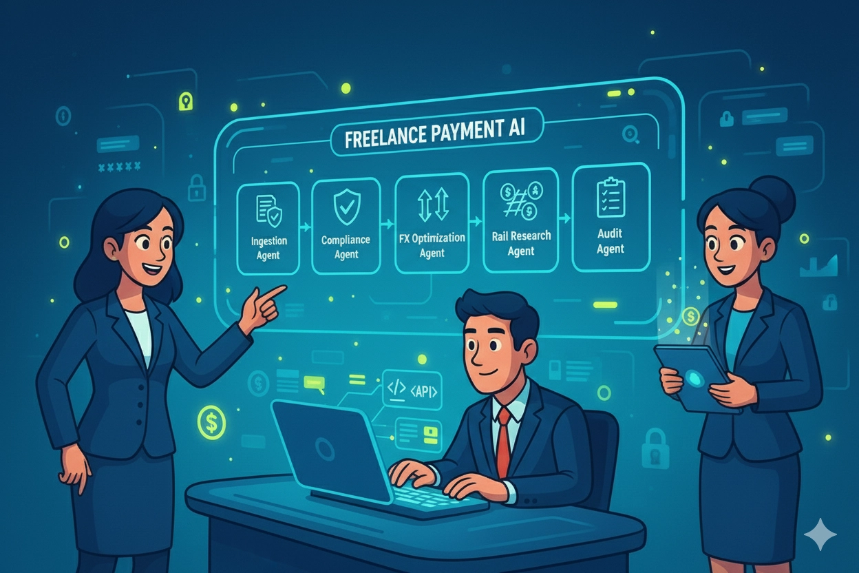 Image showing a cartoonish image about AI automated Freelance payments