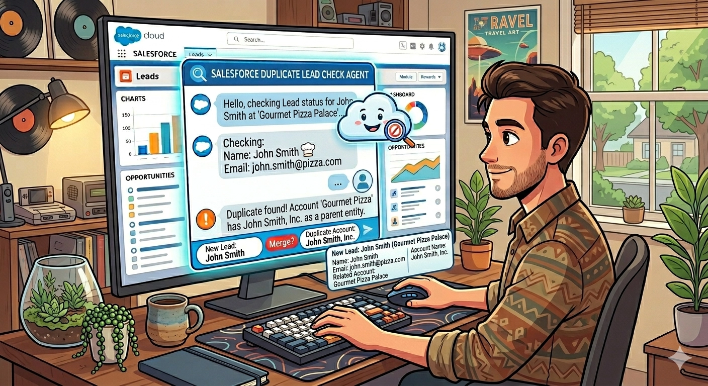 Image showing an AI Agent detecting Lead duplicates in Salesforce