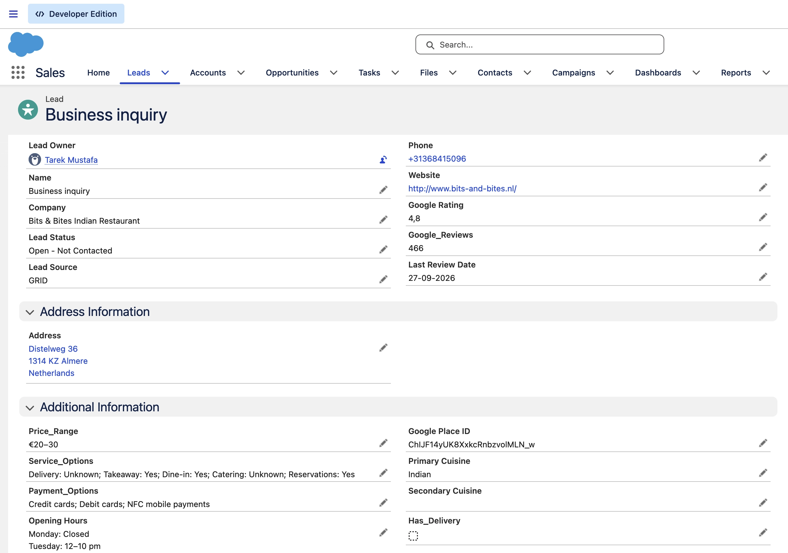 Lead creation in Salesforce